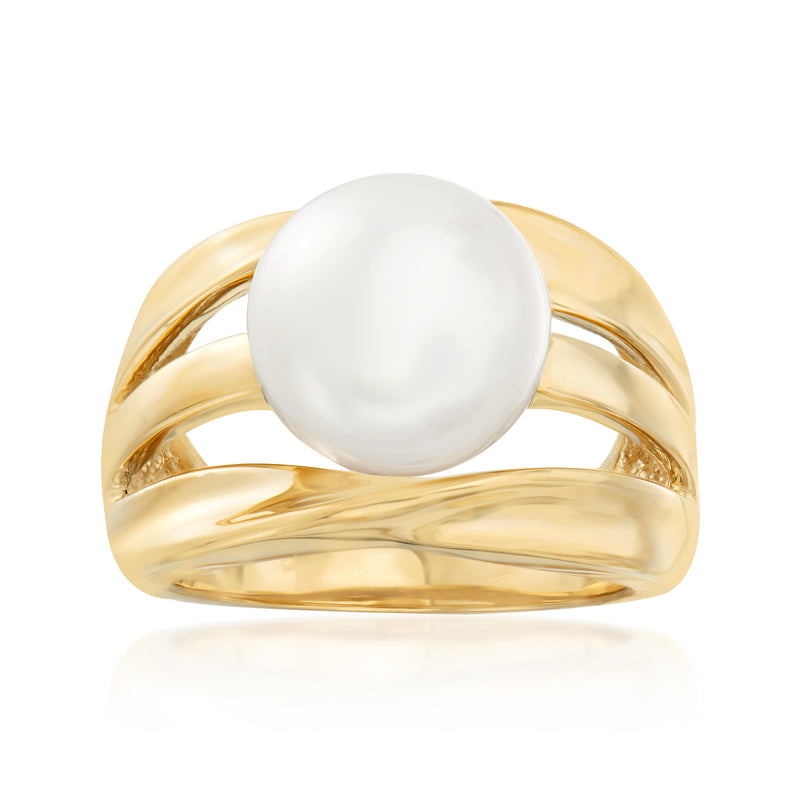 Cultured pearl ring with large round white pearl and 18kt gold over sterling band