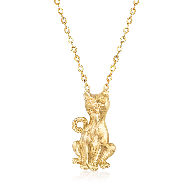 Gold over sterling cat pendant necklace with textured polished finish
