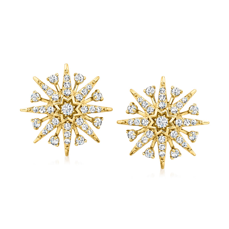 14kt yellow gold starburst diamond post earrings with round stones