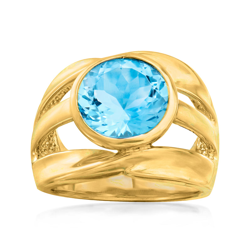 Sky blue topaz ring, 18kt gold over sterling, oval gemstone bezel setting