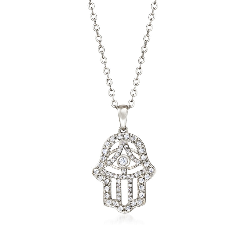 Sterling silver diamond Hamsa hand pendant necklace