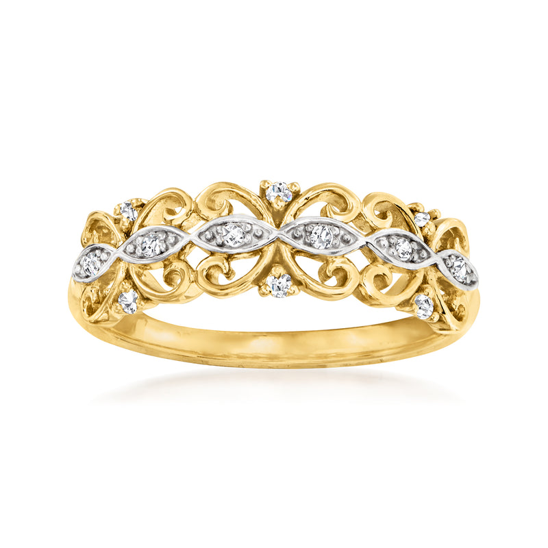 Diamond butterfly motif ring in 18kt gold over sterling with scrolling openwork