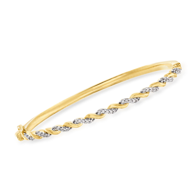 Diamond bangle bracelet in 18kt yellow gold over sterling, twisted design