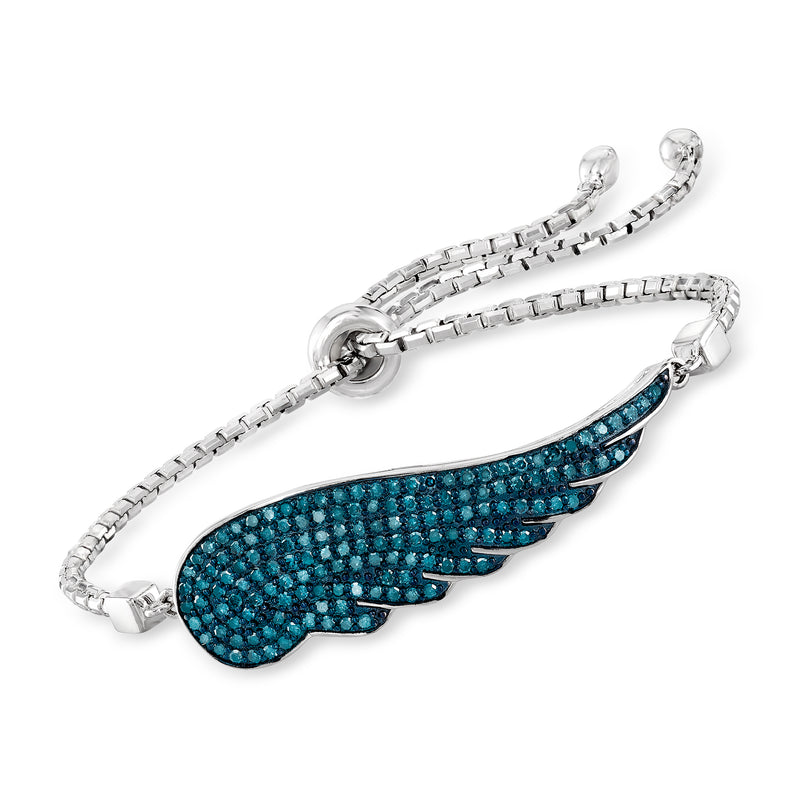 Sterling silver bolo bracelet with blue angel wing crystal detail