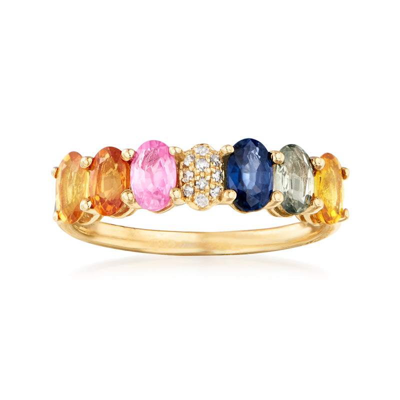 14kt yellow gold multicolored sapphire ring with diamond accents and five gemstone stones