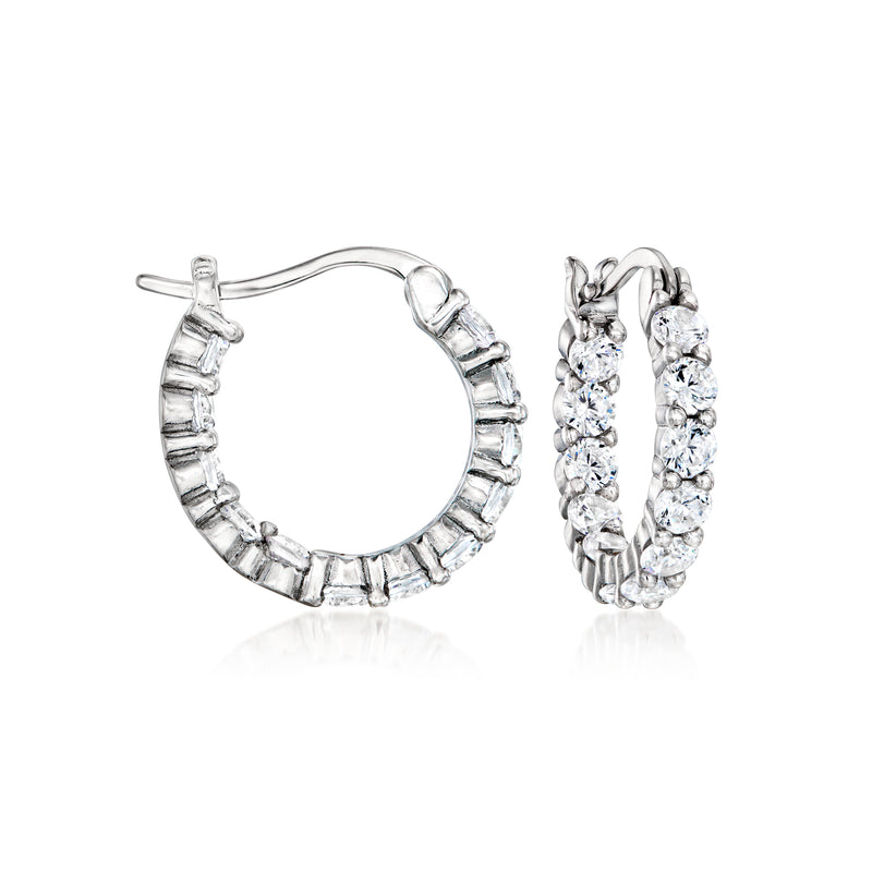 Sterling silver hoop earrings with clear CZ stones, hinged hoop with prong settings