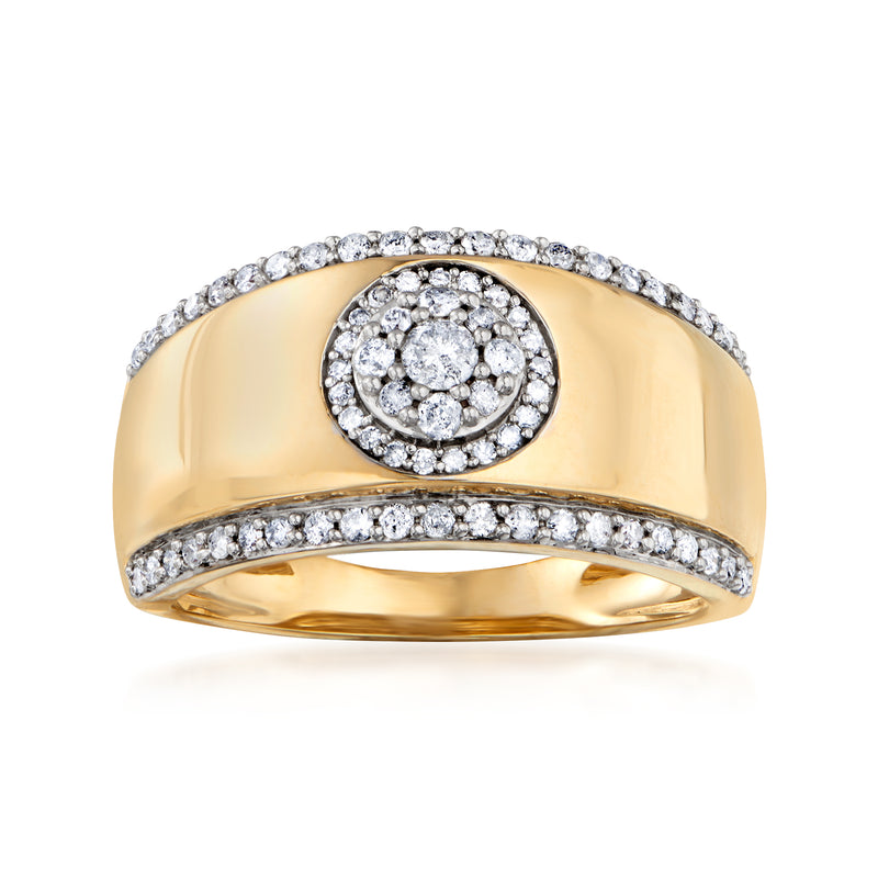 14kt yellow gold diamond cluster ring with round center and pavé accents