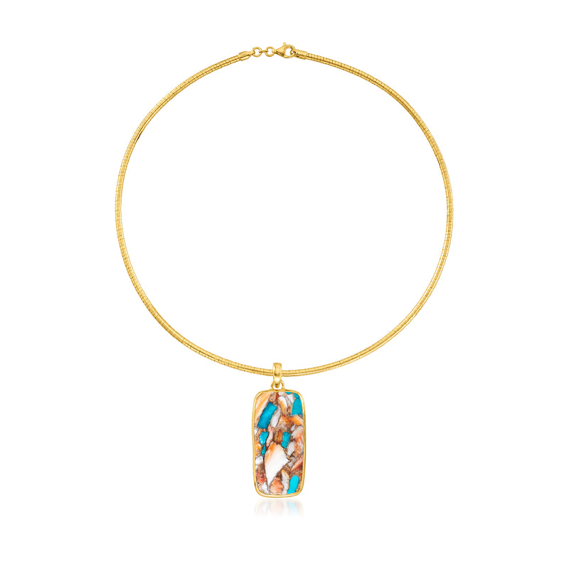 18kt gold over sterling turquoise pendant necklace with rectangular multicolor stone pendant