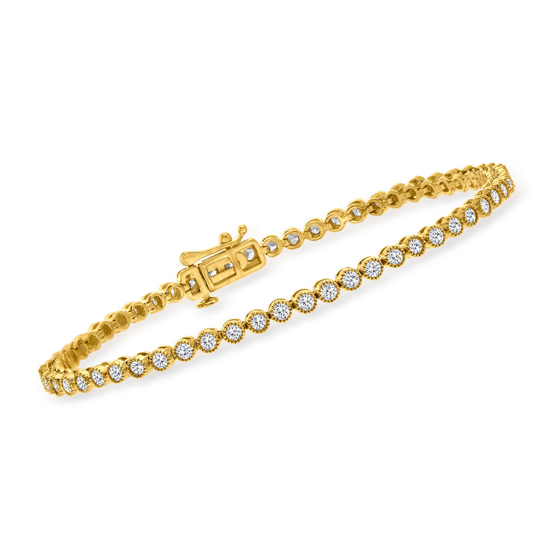 18kt gold over sterling diamond tennis bracelet with round stones and toggle clasp