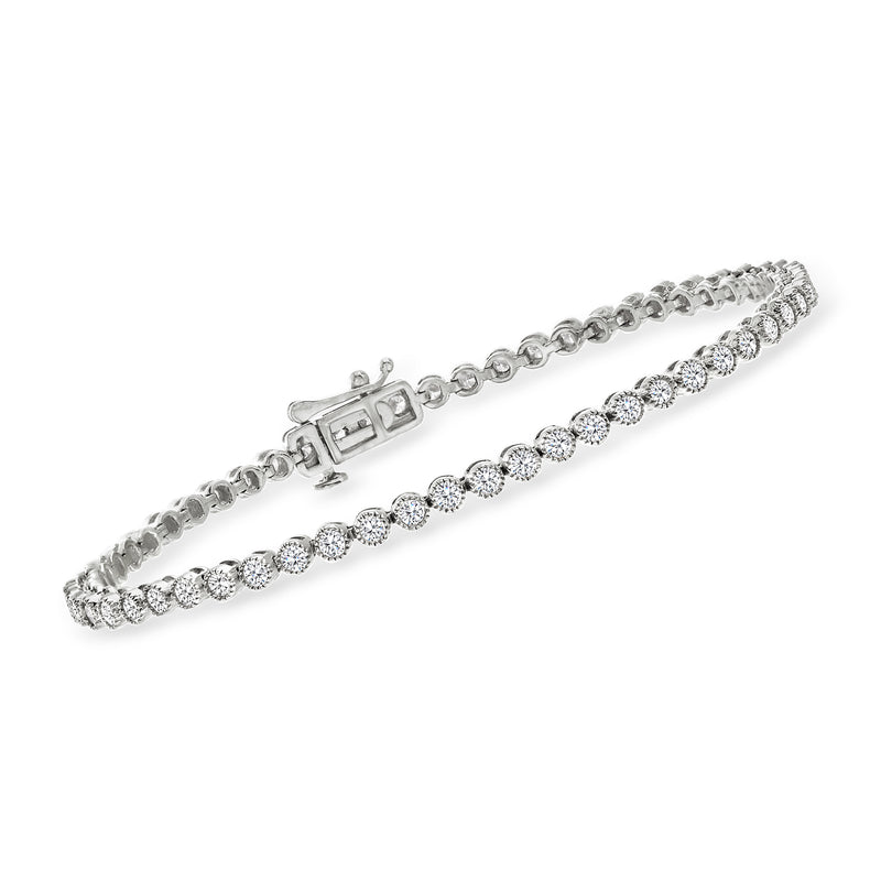 Sterling silver diamond tennis bracelet with round stones and square clasp