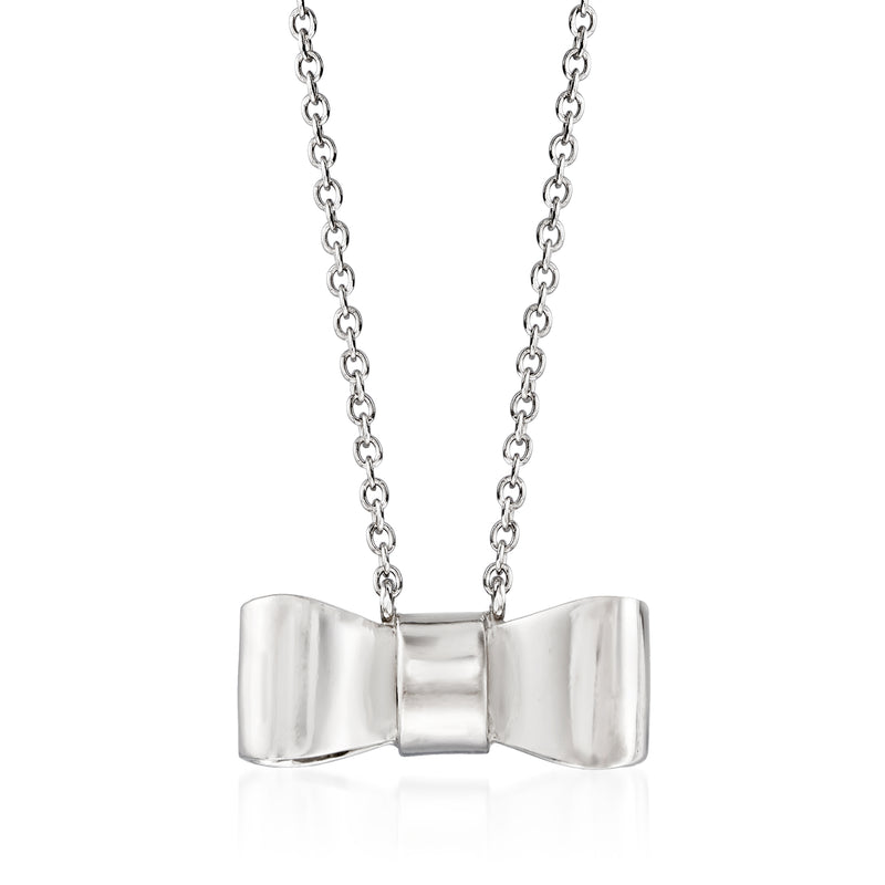 Sterling silver bow necklace with curved ribbon loops and chain links