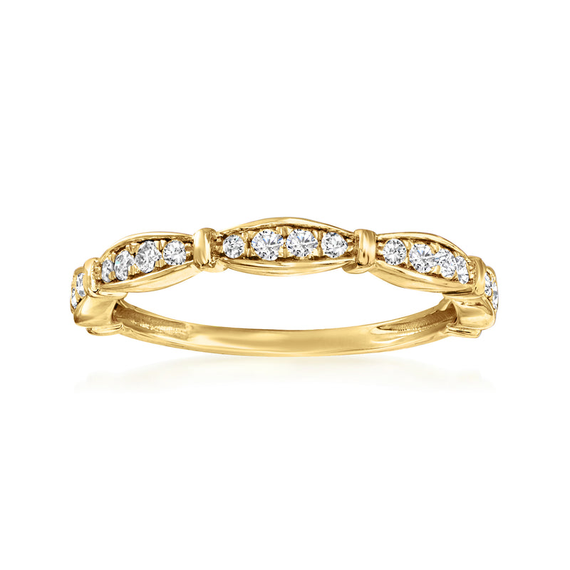 14kt yellow gold diamond ring with five round stones across the band