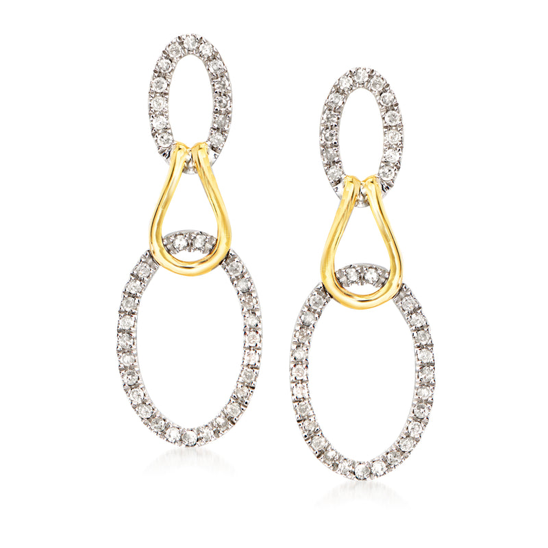 Diamond oval loop drop earrings in sterling silver and 14kt yellow gold