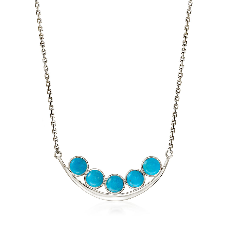 Sterling silver curved bar necklace with four turquoise round stones