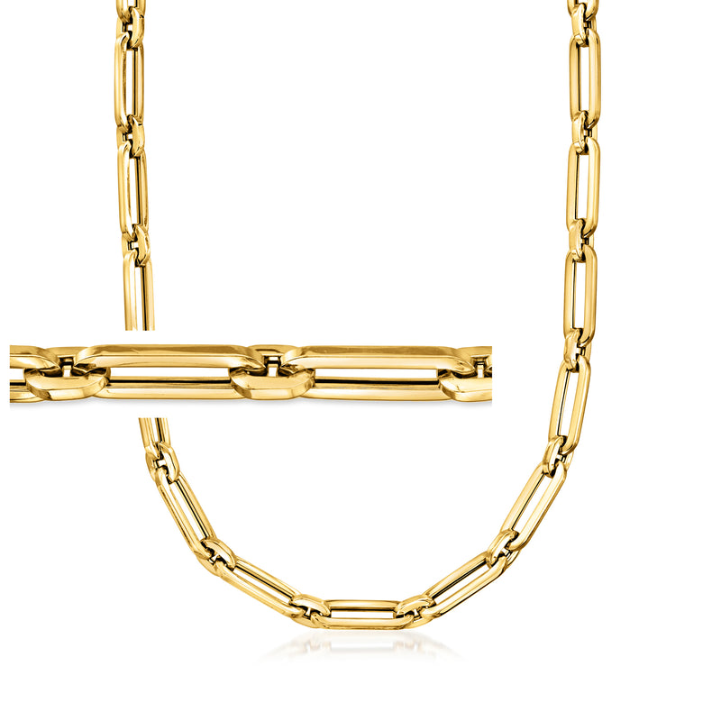 14kt yellow gold paper clip link necklace with alternating rectangular links