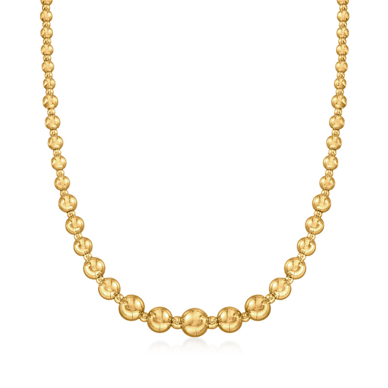 18kt yellow gold graduated bead necklace with small round bead links