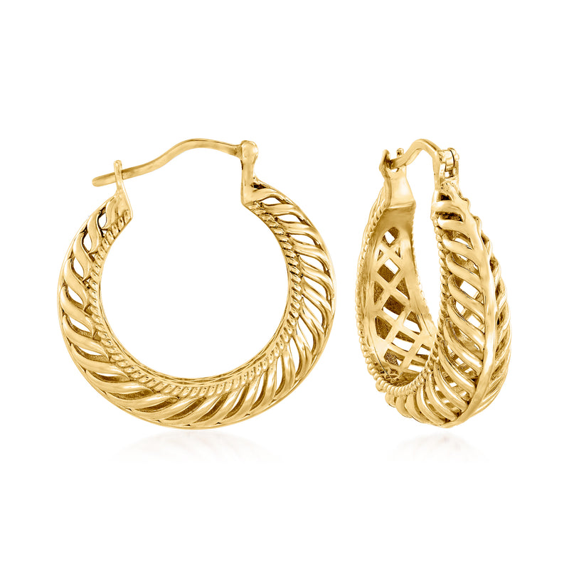 Palm leaf textured gold over sterling hoop earrings, 18kt gold-tone finish