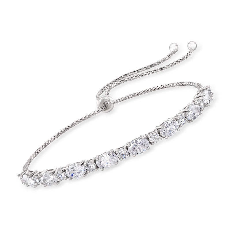 Sterling silver CZ bolo bracelet with round clear stones and adjustable slider