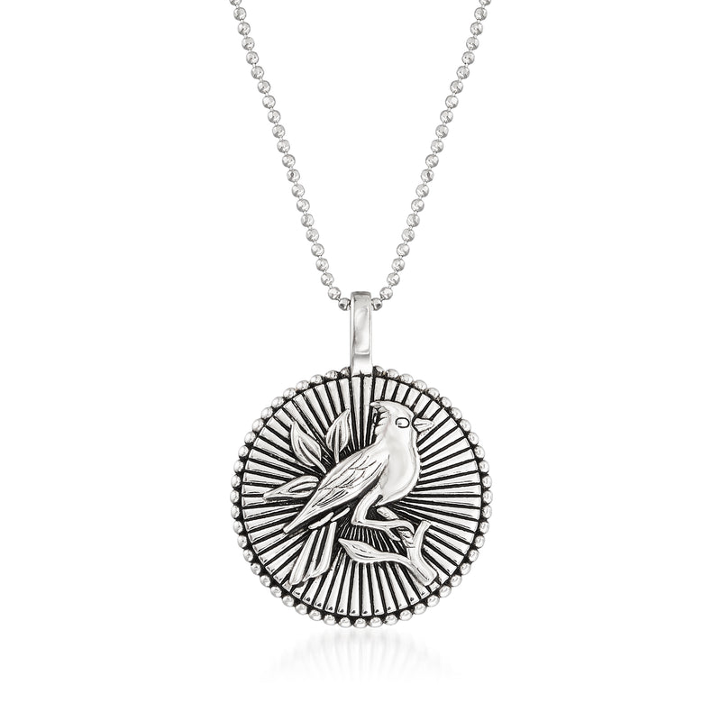 Sterling silver cardinal disc pendant necklace, round engraved medallion