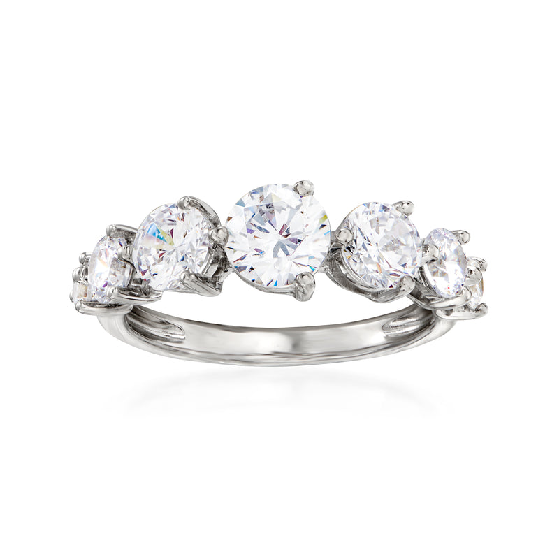 Sterling silver seven-stone CZ ring with graduated round crystal stones