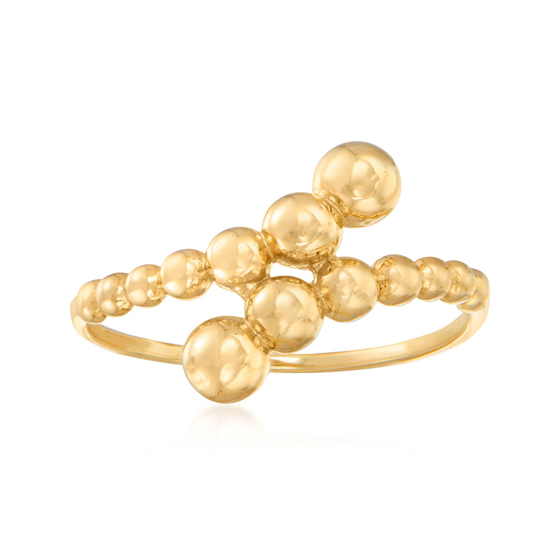 14kt yellow gold beaded bypass ring with round bead accents