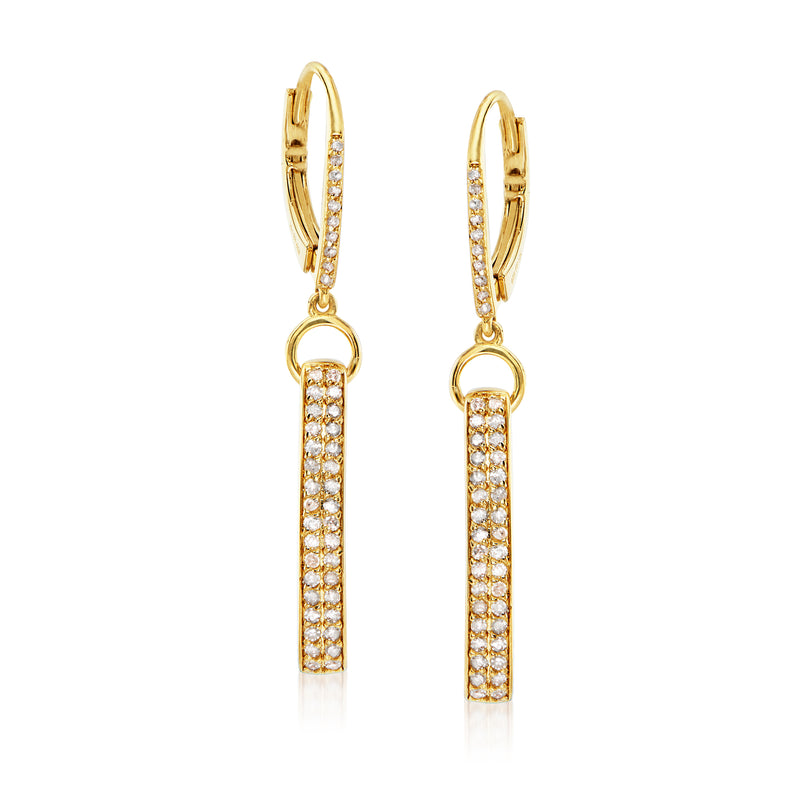 Diamond loop drop earrings with leverback clasps and pavé gold-tone bars