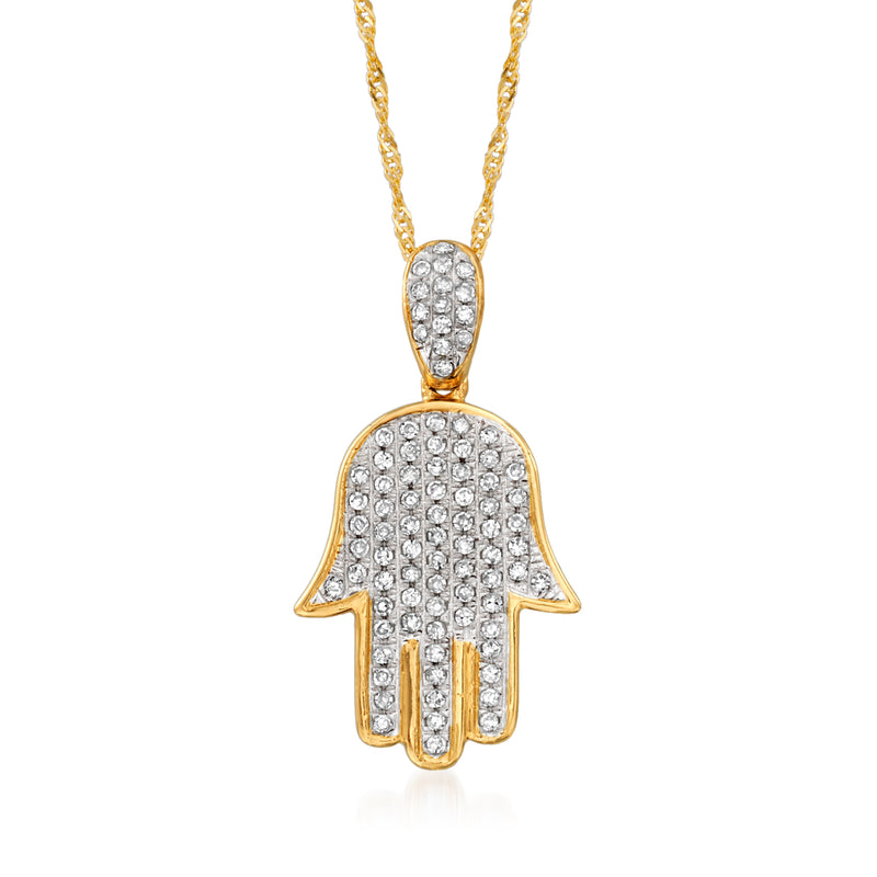 Diamond hamsa pendant necklace in 14kt yellow gold