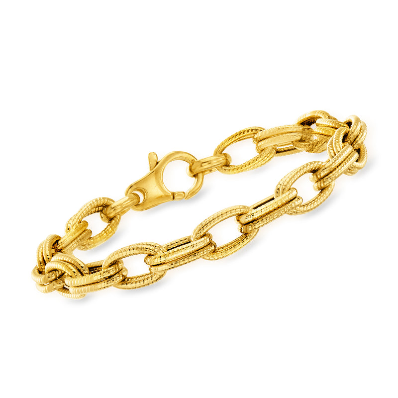 Gold-tone double-oval link bracelet with clasp, polished 18kt over sterling finish