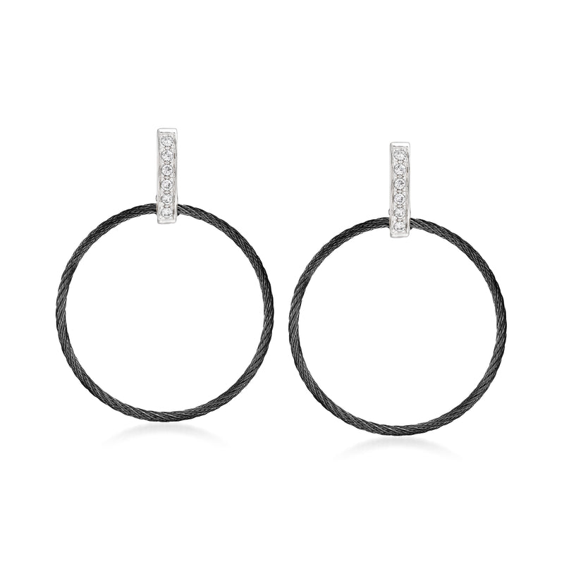 ALOR Noir black stainless steel open-circle diamond drop earrings