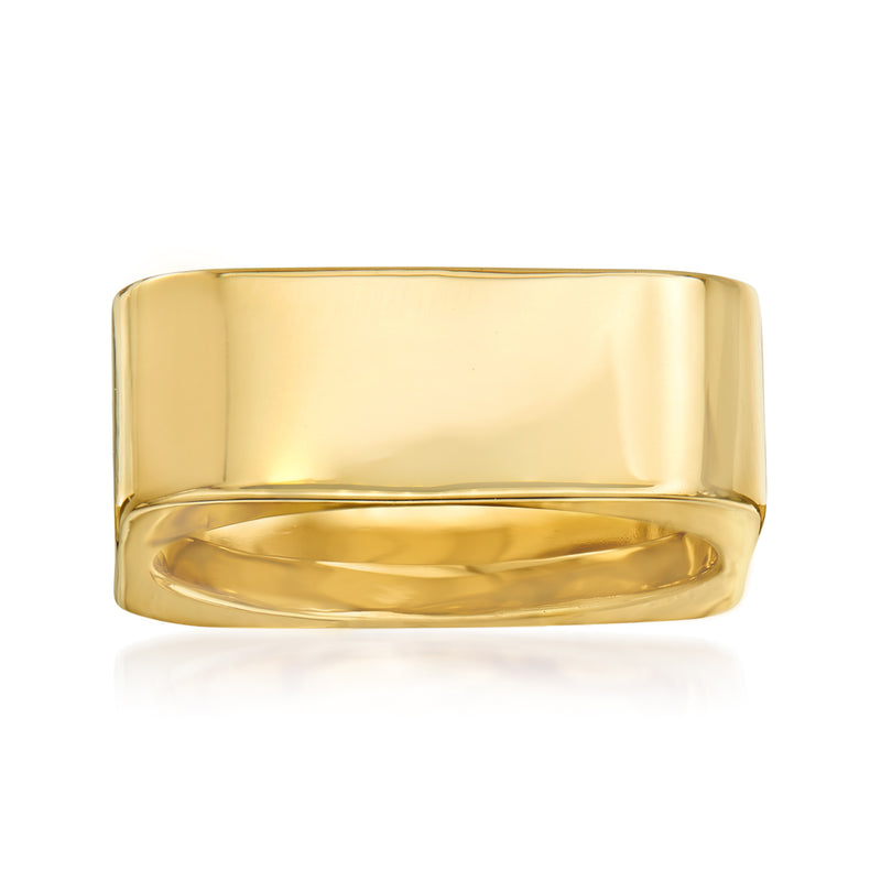 14kt yellow gold square ring with smooth flat top and rounded band edges