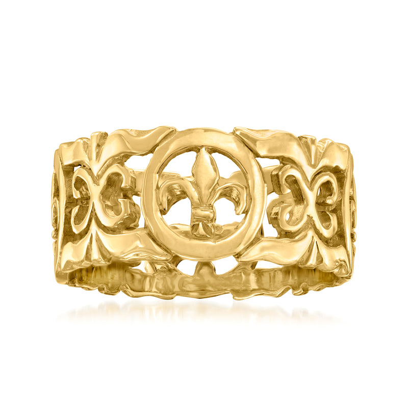 14kt yellow gold openwork fleur-de-lis ring with oval center cutout