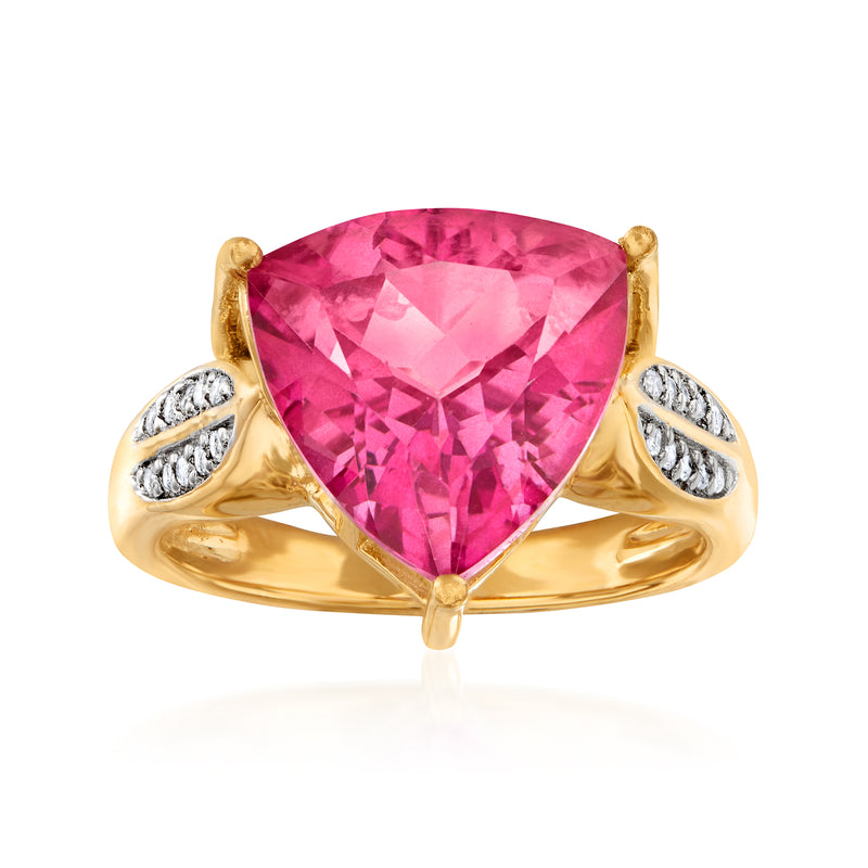 18kt gold over sterling ring with pear-cut pink topaz and white topaz side accents