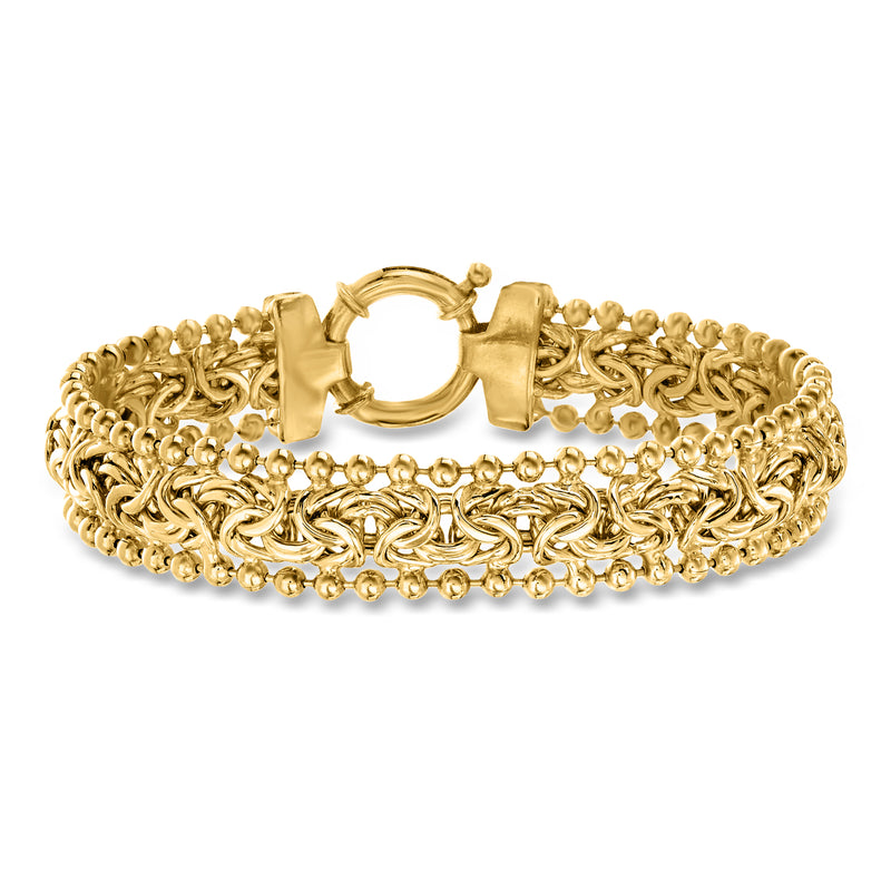 Gold-over-sterling chain bracelet with Byzantine links and beaded-edge trim