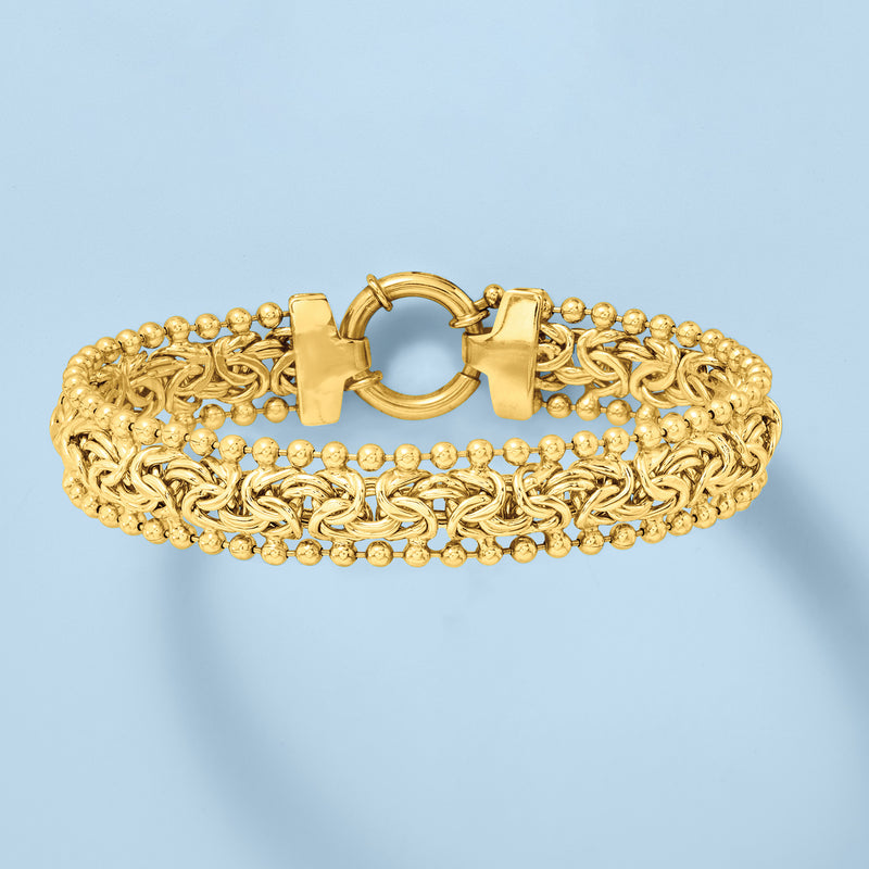 Gold-over-sterling Byzantine chain bracelet with round bead edge and box clasp