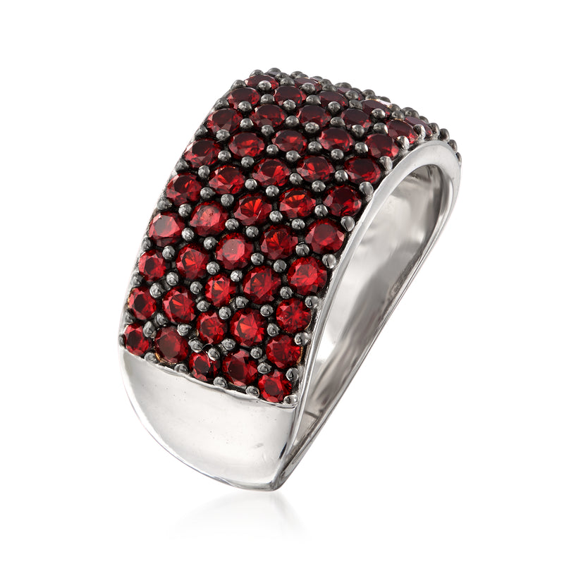 Sterling silver multi-row garnet ring with red pavé stones