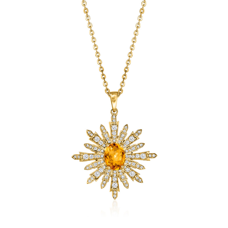 18kt gold over sterling starburst pendant necklace with citrine center and white topaz rays