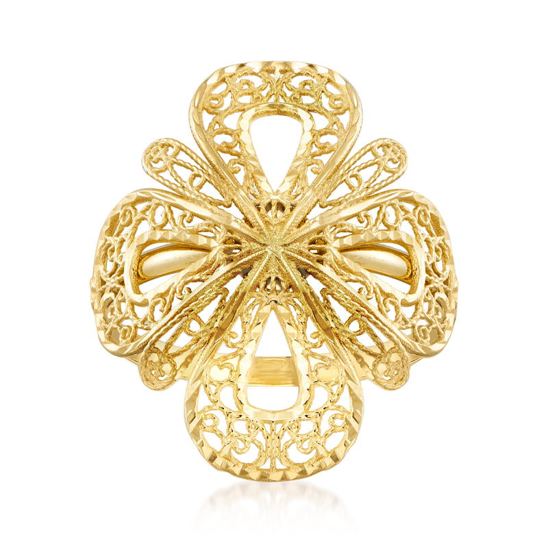 14kt yellow gold filigree cut-out ring with starburst quatrefoil design
