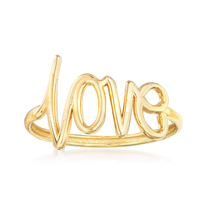 14kt yellow gold Love cursive ring with polished finish