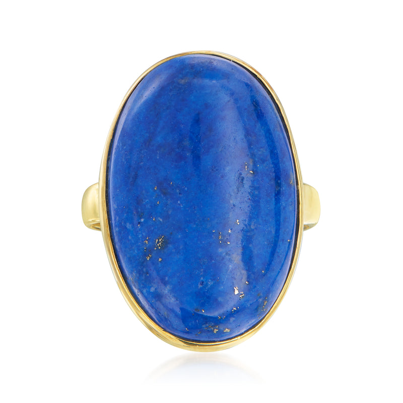 14kt yellow gold lapis ring with oval blue lapis cabochon bezel setting
