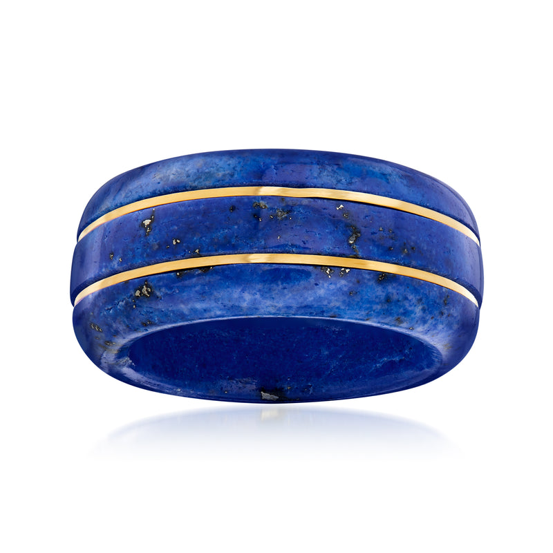 Lapis blue ring with two 14kt yellow gold bands