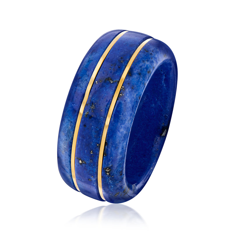 Lapis blue band ring with two thin yellow gold stripes