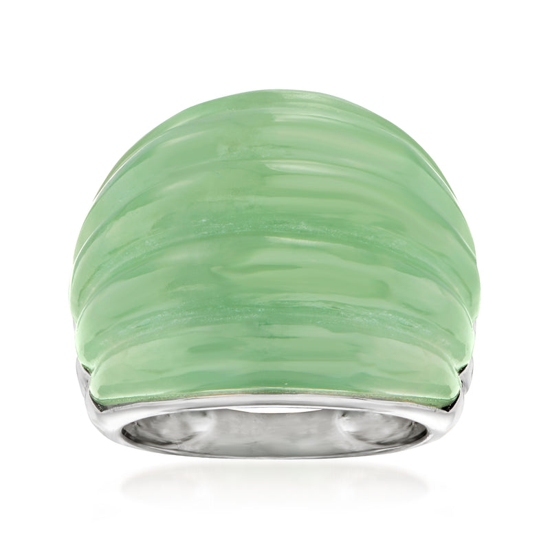 Jade dome ring with sterling silver band, smooth green cabochon top