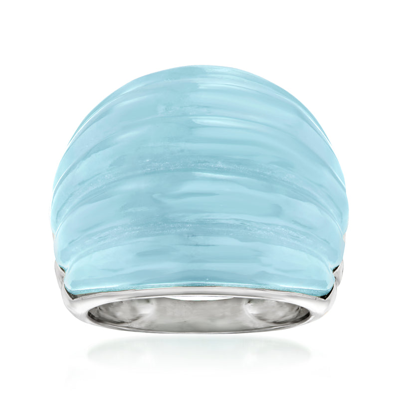 Milky aquamarine dome ring with sterling silver band