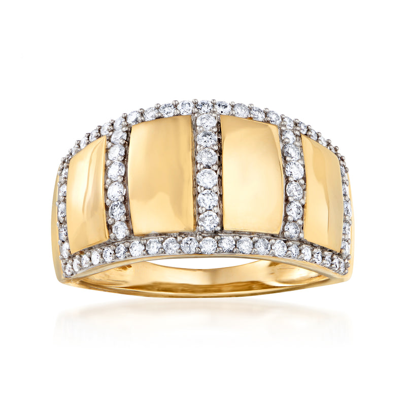 14kt yellow gold diamond border ring with three rectangular diamond rows