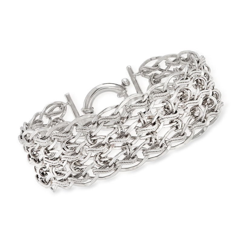 Sterling silver multi-link bracelet with textured and polished chain links