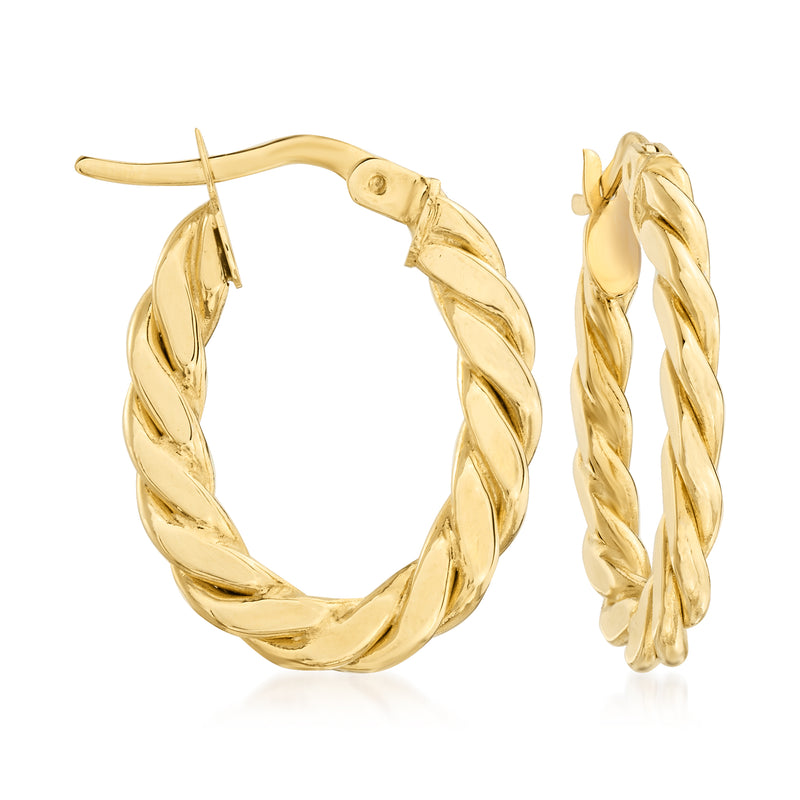 Twisted 14kt yellow gold hoop earrings with interlaced rope design