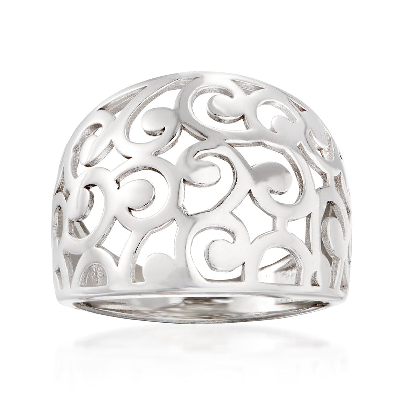 Sterling silver scrollwork ring with openwork swirl cutouts