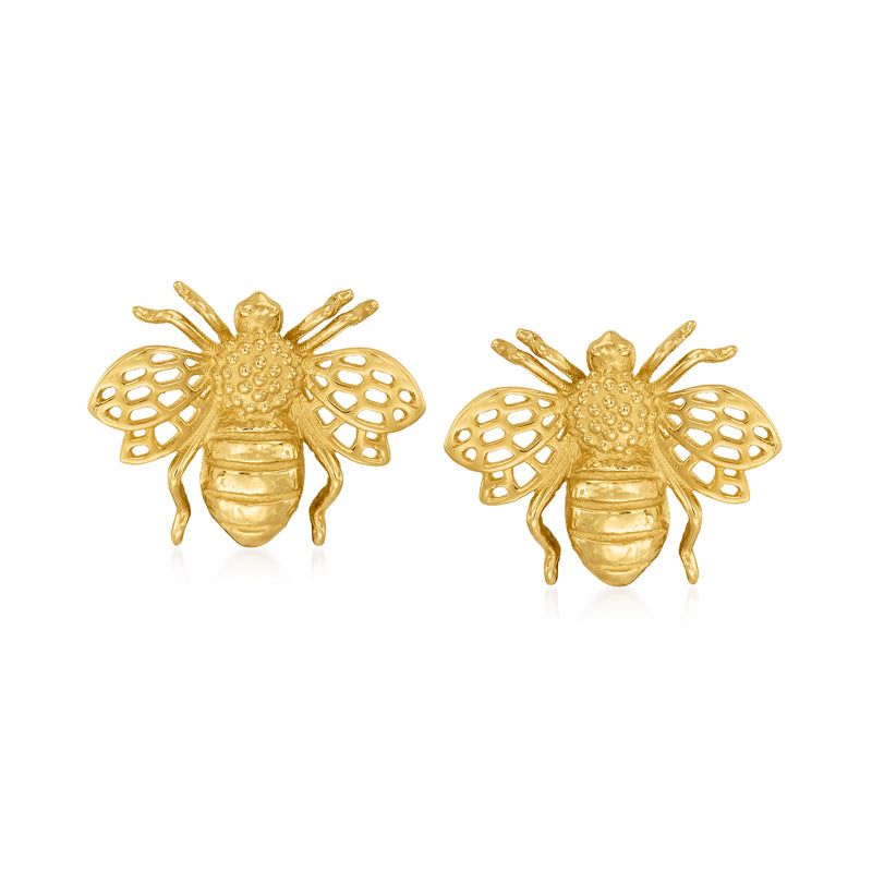 14kt yellow gold bumblebee stud earrings with detailed wings and body
