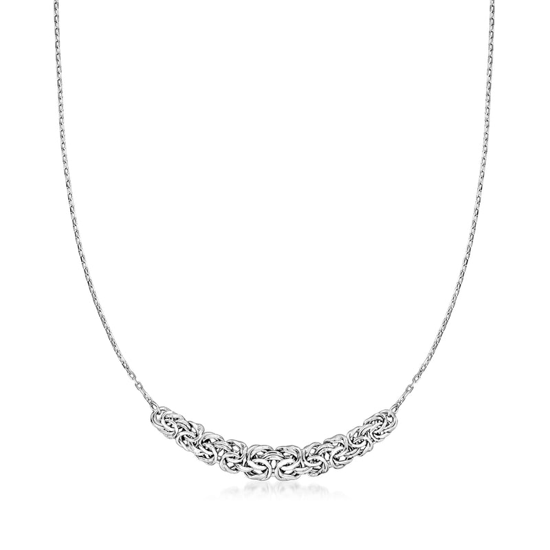 Sterling silver Byzantine center necklace with braided link chain and ornate center panel