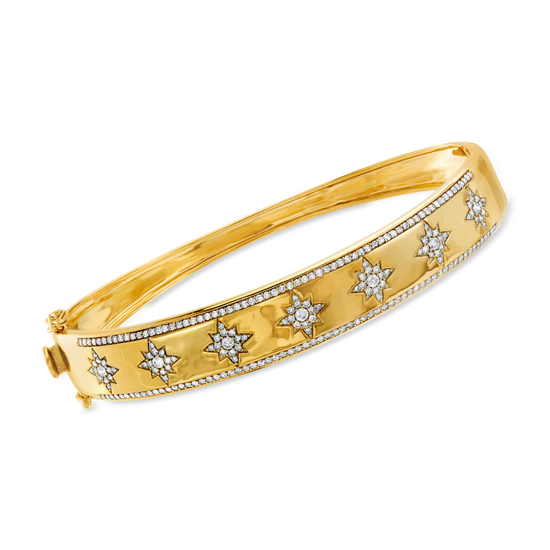 14kt yellow gold bangle bracelet with star-shaped diamond accents along the band